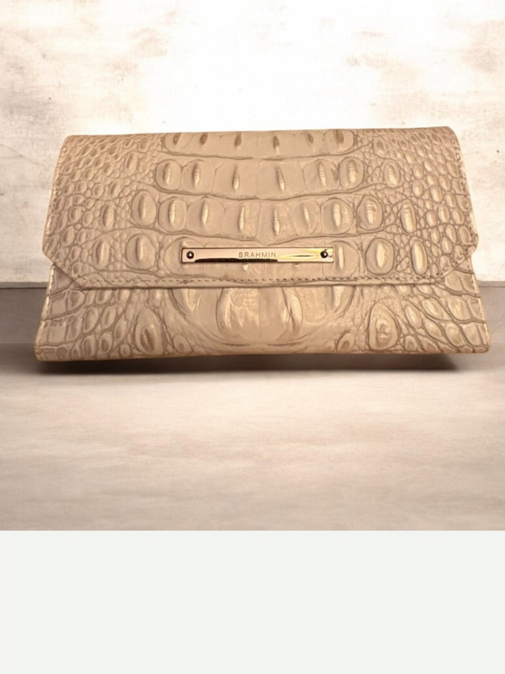 Brahmin Croc-Embossed Leather  Wallet in Vanilla